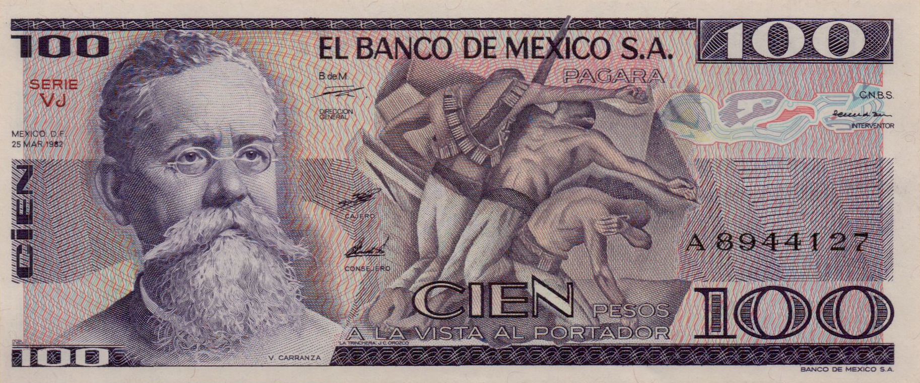 Mexico 100 1982 UNC P-74/cVG